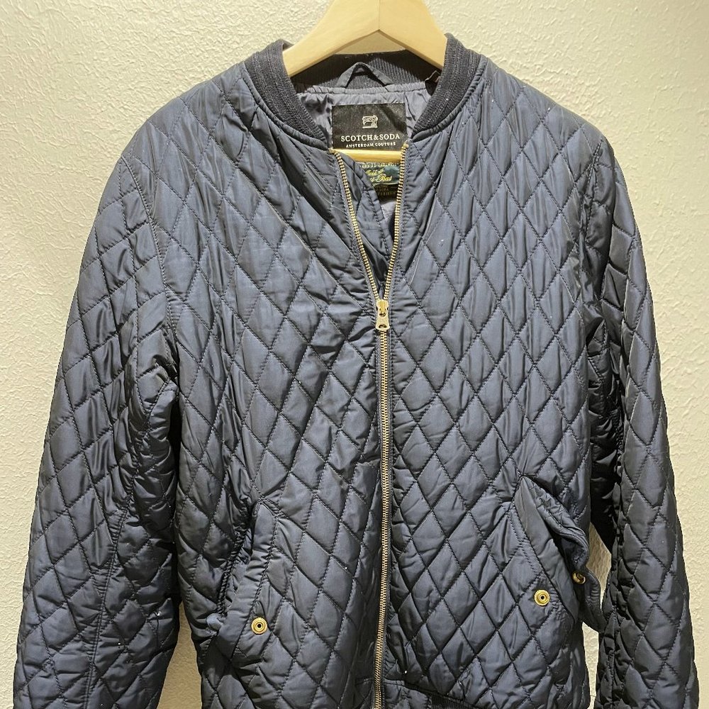 Scotch & Soda Men's Navy Quilted Bomber Jacket Medium